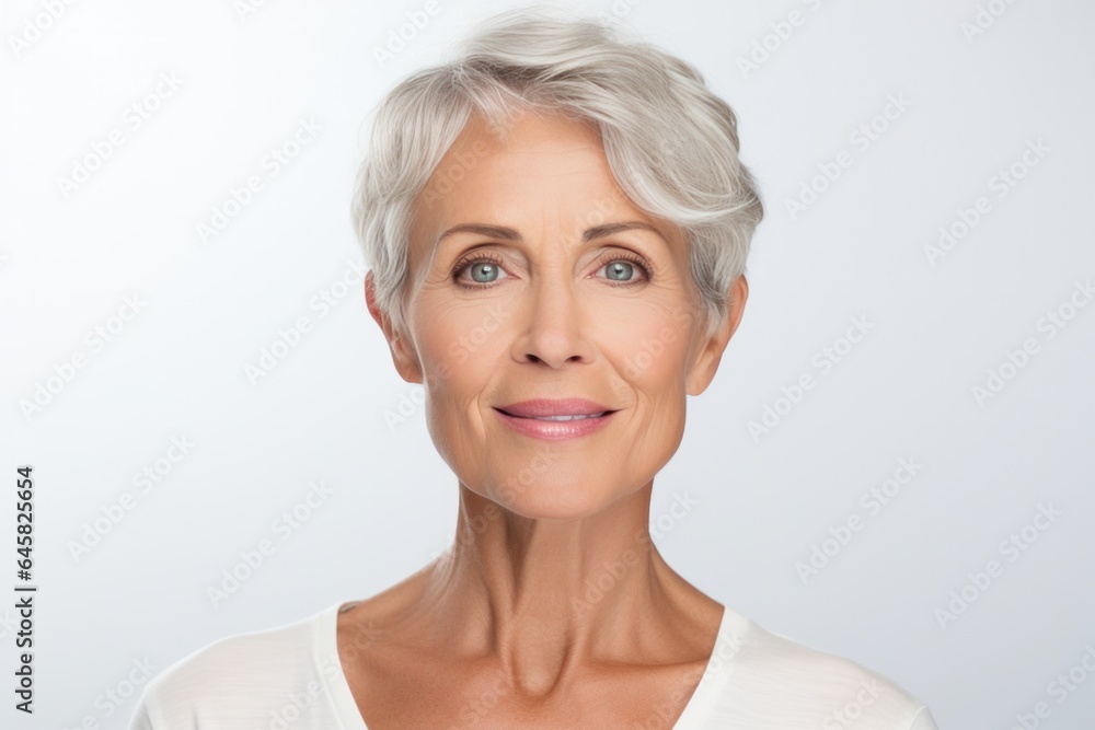 Smiling pretty mature woman with healthy face skin. Natural beauty, middle age skincare cosmetics ad Smiling pretty mature woman with healthy face skin. Natural beauty, middle age skincare cosmetics ad