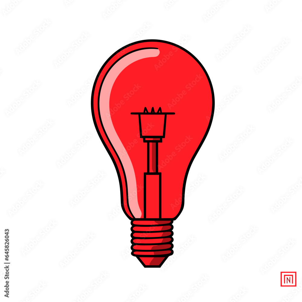 LED light bulb vector icon in minimalistic, black and red line work, japan web LED light bulb vector icon in minimalistic, black and red line work, japan web