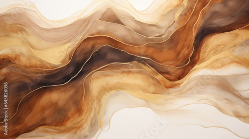 Abstract brown golden shiny glow wavy background. Gold glitter waves in earth tone colors textured design. Luxury caramel chocolate cocoa coffee fluid texture. .
