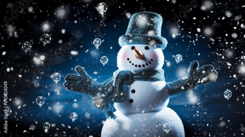  a lifelike depiction of a Christmas Snowman surrounded by falling snowflakes and twinkling stars © Hanzala