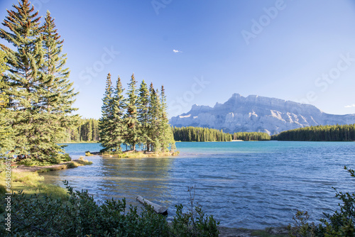 Beautiful view of Two Jake Lake in Banff National Park in Canada