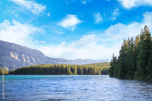 Beautiful view of Two Jake Lake in Banff National Park in Canada