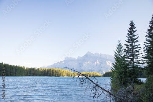 Beautiful view of Two Jake Lake in Banff National Park in Canada