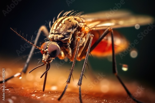 Macro view of a mosquito on human skin