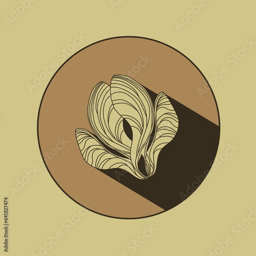 Maple seed logo with shadow. Vector images of natural elements on a brown background for eco design. Linear drawing of a maple lionfish. Autumn mood.