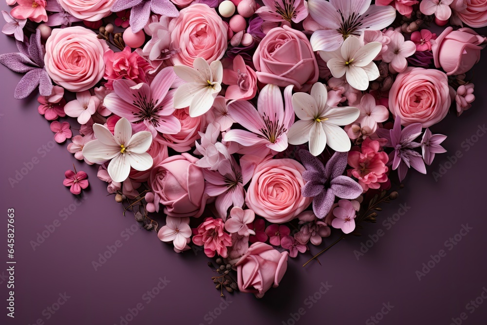 Flowers in heart shape with copy space for valentines womens mothers day Flowers in heart shape with copy space for valentines womens mothers day
