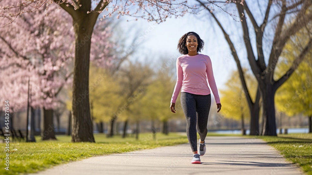 Beautiful overweight african american woman running outdoors in park. Fat lady jogging, Plus size fitness lifestyle. Weight Loss, Full length Shot Beautiful overweight african american woman running outdoors in park. Fat lady jogging, Plus size fitness lifestyle. Weight Loss, Full length Shot