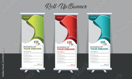Modern Creative clean and corporate Business roll banner template design, Modern Unique X Banner Signage Standee Layout, Roll up banner stand vector minimal design, Poster for conference, forum, shop,