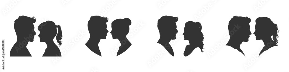 Set of a loving couple silhouette on a white background. Vector illustration.