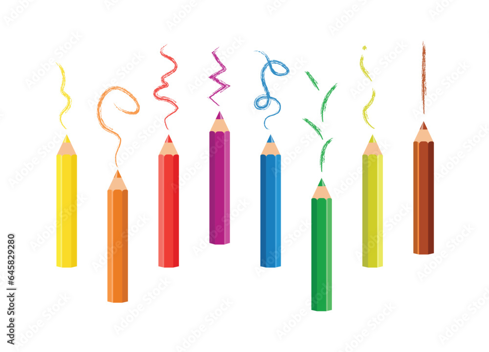 Colored Pencils isolated on white background. Set of rainbow vector colored pencils drawing colorful lines. Kids school stationery pencils. Colored wooden pencils Colored Pencils isolated on white background. Set of rainbow vector colored pencils drawing colorful lines. Kids school stationery pencils. Colored wooden pencils