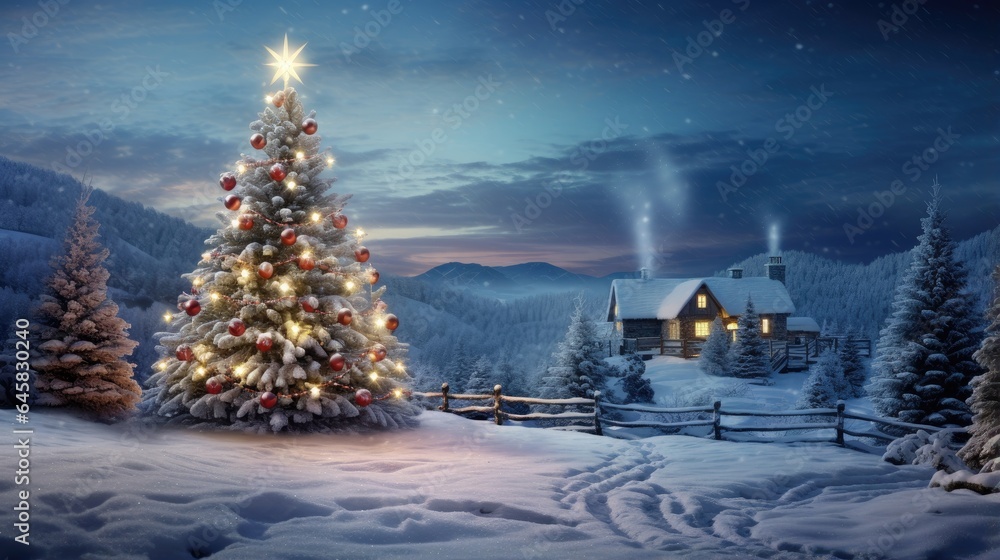 Christmas scene with a beautifully decorated Christmas tree. Christmas scene with a beautifully decorated Christmas tree.