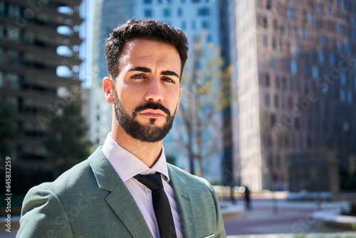 фотографія Close up portrait of young adult Caucasian handsome business man serious expression