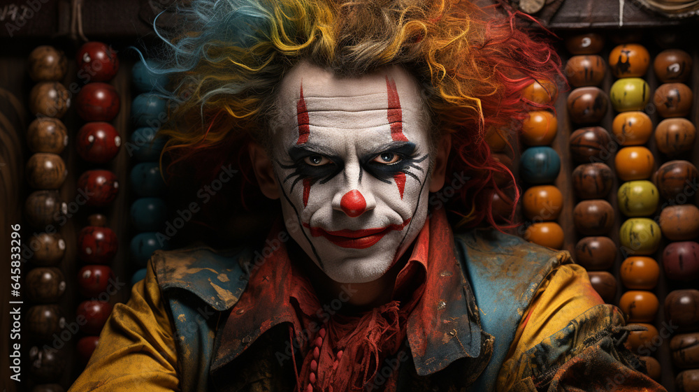 Clown face, creative and precise makeup for a clown face Clown face, creative and precise makeup for a clown face