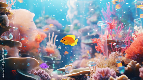Discover the hidden beauty of an underwater world with this bokeh scene of a coral reef, as vibrant fish swim through crystalclear waters, surrounded by shimmering bokeh bubbles.
