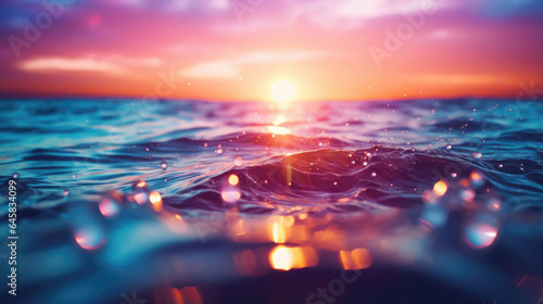 Experience the ethereal magic of this lens flare scene, where the sunset horizon illuminates the oceans surface, creating a breathtaking blend of vibrant colors.
