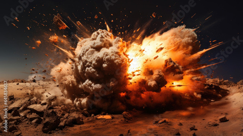 The moment of impact as an explosive projectile hits its target, resulting in a massive fireball.