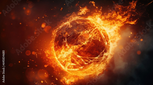 A massive fireball rises into the sky, its turbulent flames consuming everything within its reach in a whirlwind of destruction.