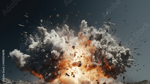 The explosion disperses countless fragments of debris into the air, creating a cascading shower of destruction. © Justlight