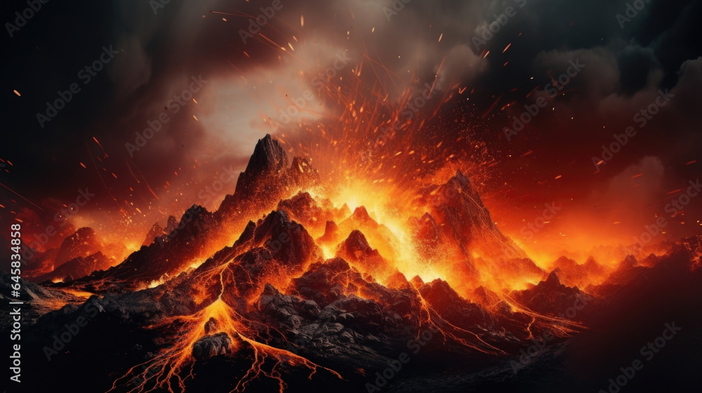 A sudden eruption releases immense pressure, transforming the landscape into a scene of chaos and upheaval.