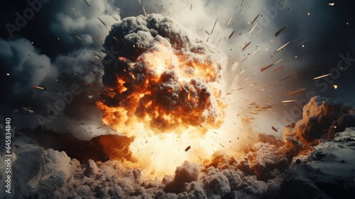 The powerful detonation of explosives causes a blinding light and a deafening noise, leaving destruction in its path.