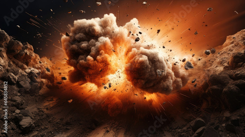 A fierce detonation sends shockwaves through the ground, violently displacing everything in its vicinity. photo