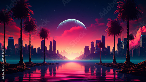 Abstract 3d synthwave colorful neon background banner  © Artofinnovation