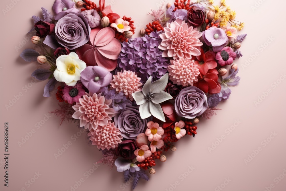 Flowers in heart shape with copy space for valentines womens mothers day Flowers in heart shape with copy space for valentines womens mothers day