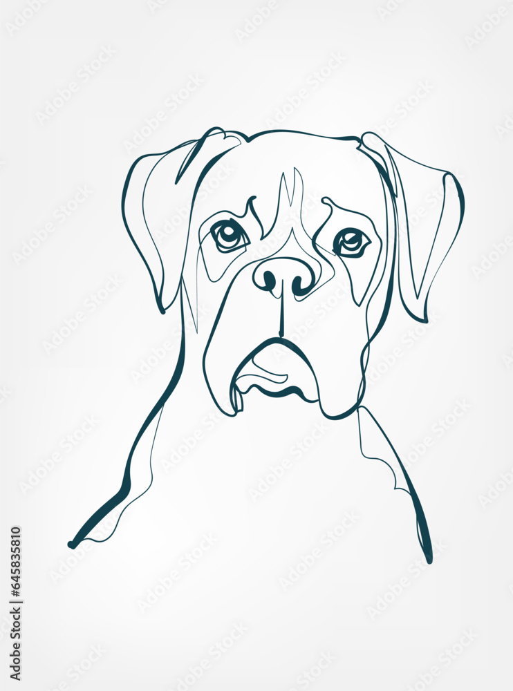 Fototapeta premium Boxer dog breed animal vector line art one line sketch outline