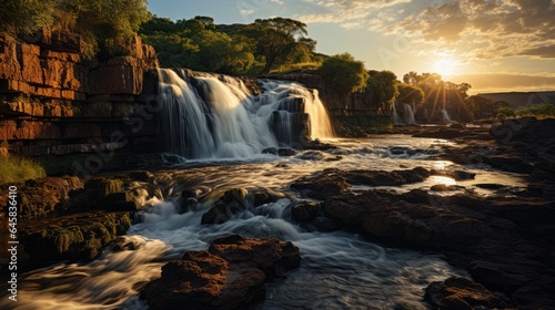 waterfall with shades of sun in South Africa