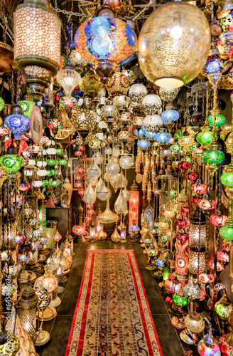 Istanbul, Turkey - July 22,2023: Close up of mosaic Turkish lamps at a street vendor in Istanbul’s Grand Bazaar  © Torval Mork
