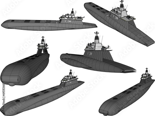 Vector sketch illustration of naval combat submarine design