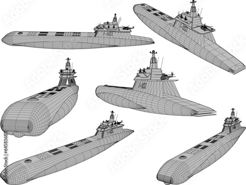 Vector sketch illustration of naval combat submarine design