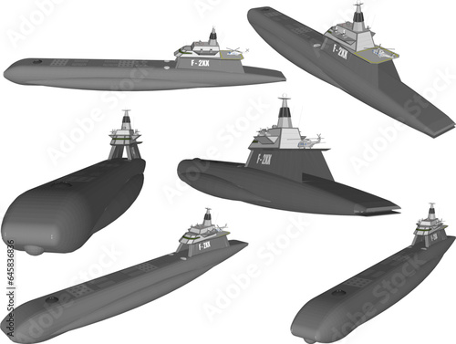Vector sketch illustration of naval combat submarine design