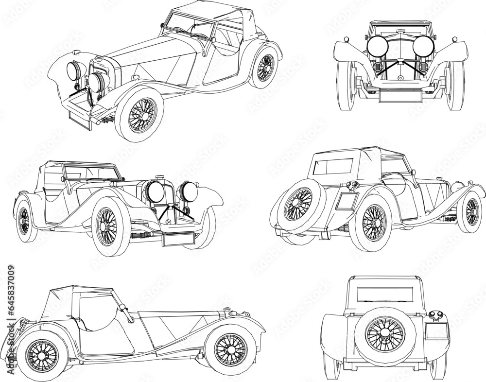 Vector sketch illustration of new technology old vintage vintage racing car design