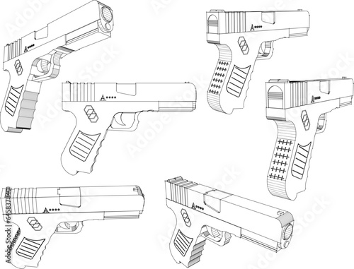 Vector sketch illustration of small automatic rifle pistol design for police