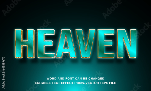 Heaven editable text effect template  3d bold glossy blue neon futuristic typeface  premium vector 