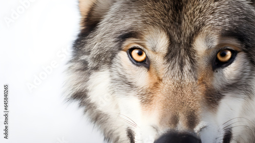 wolf head macro close-up  isolated on white background  copy space