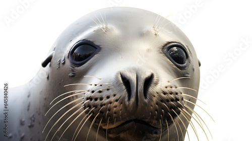seal head macro close-up, isolated on white background, copy space