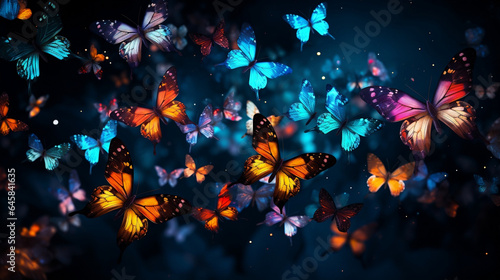 Luminous Flight, Colorful Butterflies Dancing in the Dark
