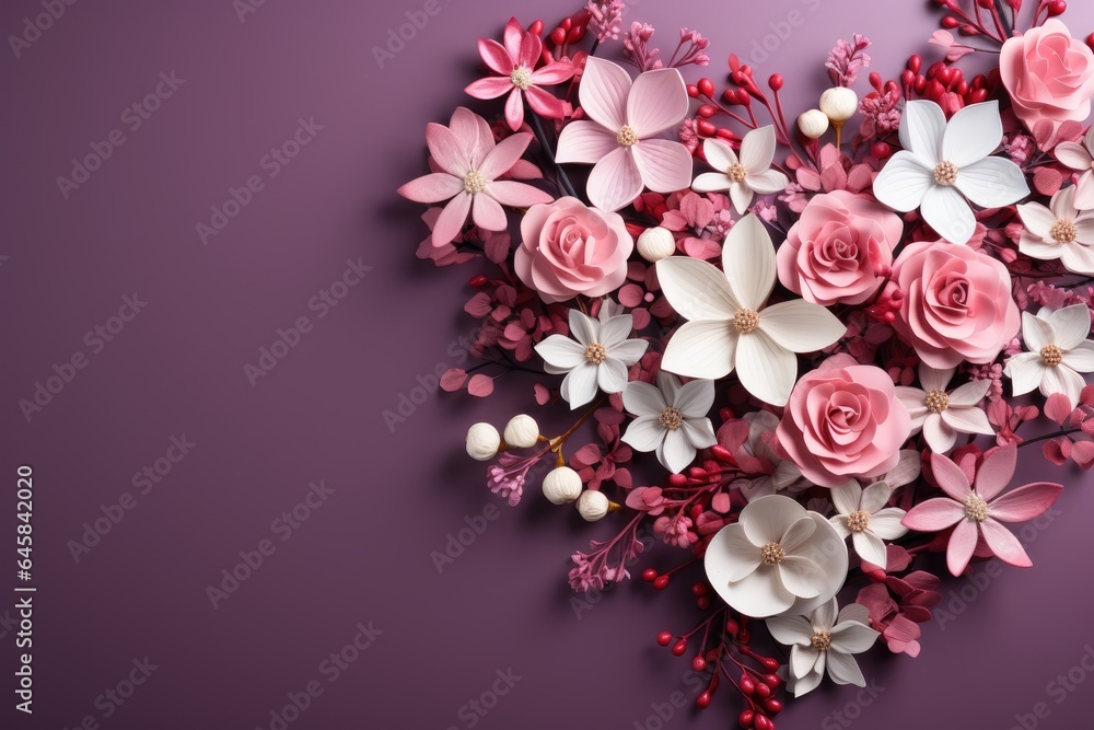 Flowers in heart shape with copy space for valentines womens mothers day Flowers in heart shape with copy space for valentines womens mothers day