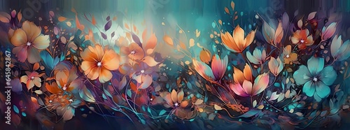 Paint, watercolor, plants, abstract, texture, gold element, fashion and art background, flowers and roses. AI Generative.