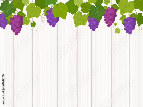 ブドウ畑と木目調の背景_ベクターイラスト