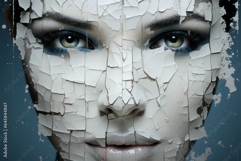 ひび割れた顔の女性,Generative AI AI画像