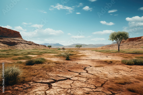 The contrast between lush green landscapes and parched deserts, depicting changing ecosystems. Generative Ai.