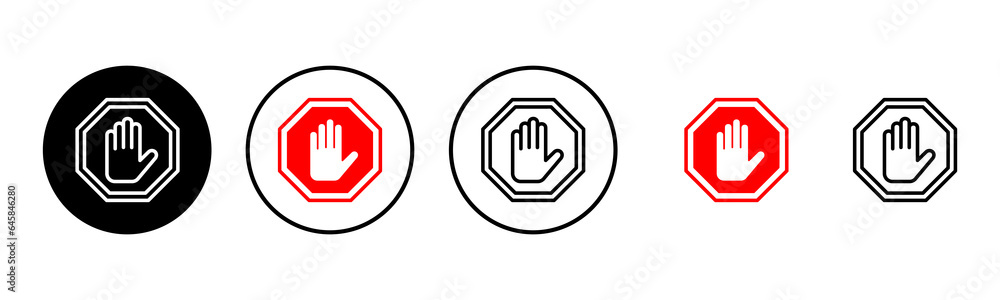 Stop icon set illustration. stop road sign. hand stop sign and symbol. Do not enter stop red sign with hand Stop icon set illustration. stop road sign. hand stop sign and symbol. Do not enter stop red sign with hand