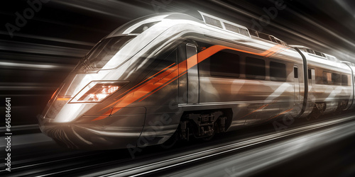 An image of a fast moving modern train in a subway tunnel. Generative AI © Tatiana