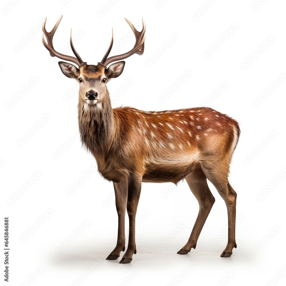 Fototapeta premium Majestic deer standing tall on a white background,