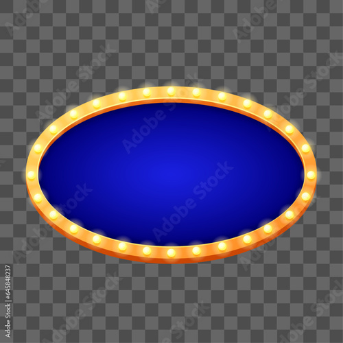 Vector retro billboard or lightbox with board and light bulb frame on transparent background