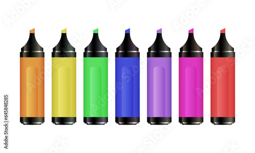 Vector colorful pen markers set realistic highlighters for drawing