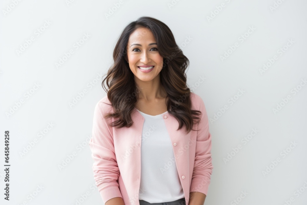 Lifestyle portrait photography of a Vietnamese woman in her 30s against a white background Lifestyle portrait photography of a Vietnamese woman in her 30s against a white background